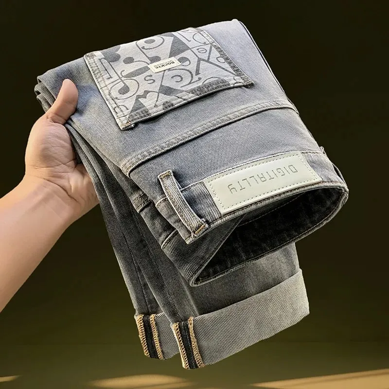 Jeans for men in spring and summer 2025 printed with small feet loose and casual stretch denim long pants — image 1