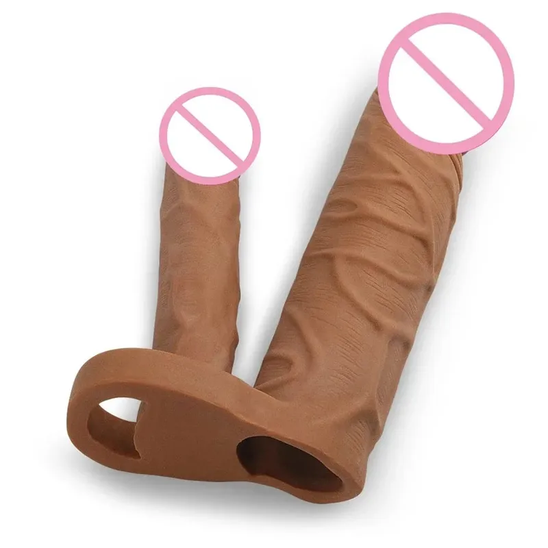 Dildo สมจริงอวัยวะเพศชาย Extender Sleeve ถุงยางอนามัยแบบใช้ซ้ำได้สอดใส่คู่ Plug Anal Dildo Intimate Goods เพศของเล่นสำหรับผู้ชาย — image 6