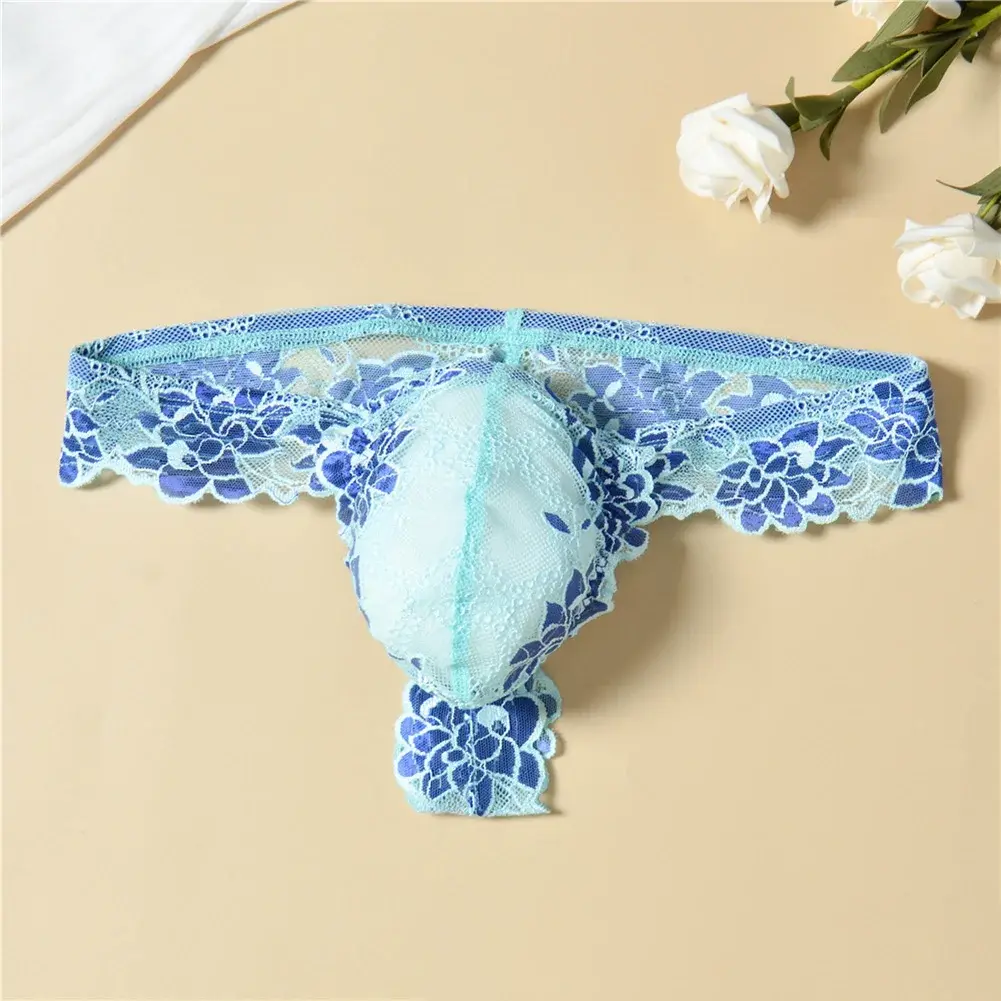 Men Floral Lace Thong Low Rise Elastic Waist G‑String Breathable See‑Through Floral Print Male Underwear Sexy Lingerie Panties — image 20