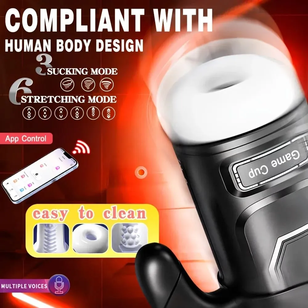 Male Masturbator Cup With 6 Thrusting & 3 Sucking And 9 Vibration Modes With Heating & Pronunciation & Gamepad Sex Toys for Men — image 3