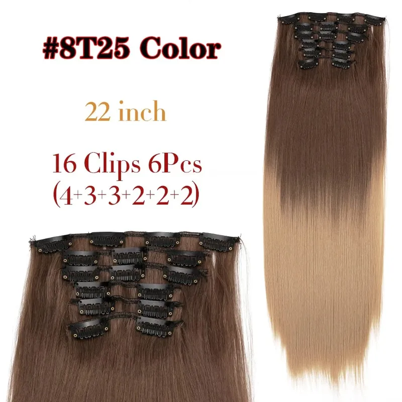 คลิปสีดำในส่วนขยายตรง 22 "ยาวสังเคราะห์หนาคลิปบนผมสำหรับผู้หญิง 6 ชิ้น/เซ็ต CURLY Full HEAD งานแต่งงานทุกวัน — image 30