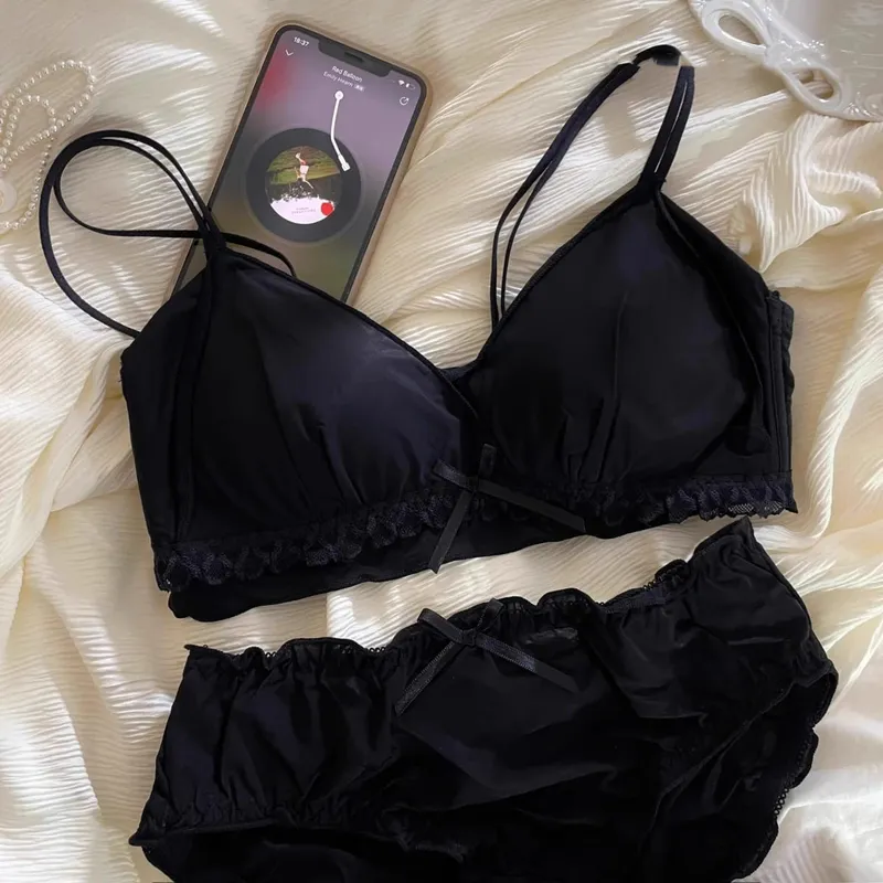 Lingerie femminile francese con coppe sottili, senza ferretto, seno piccolo, reggiseno dolce senza ferretto — image 9