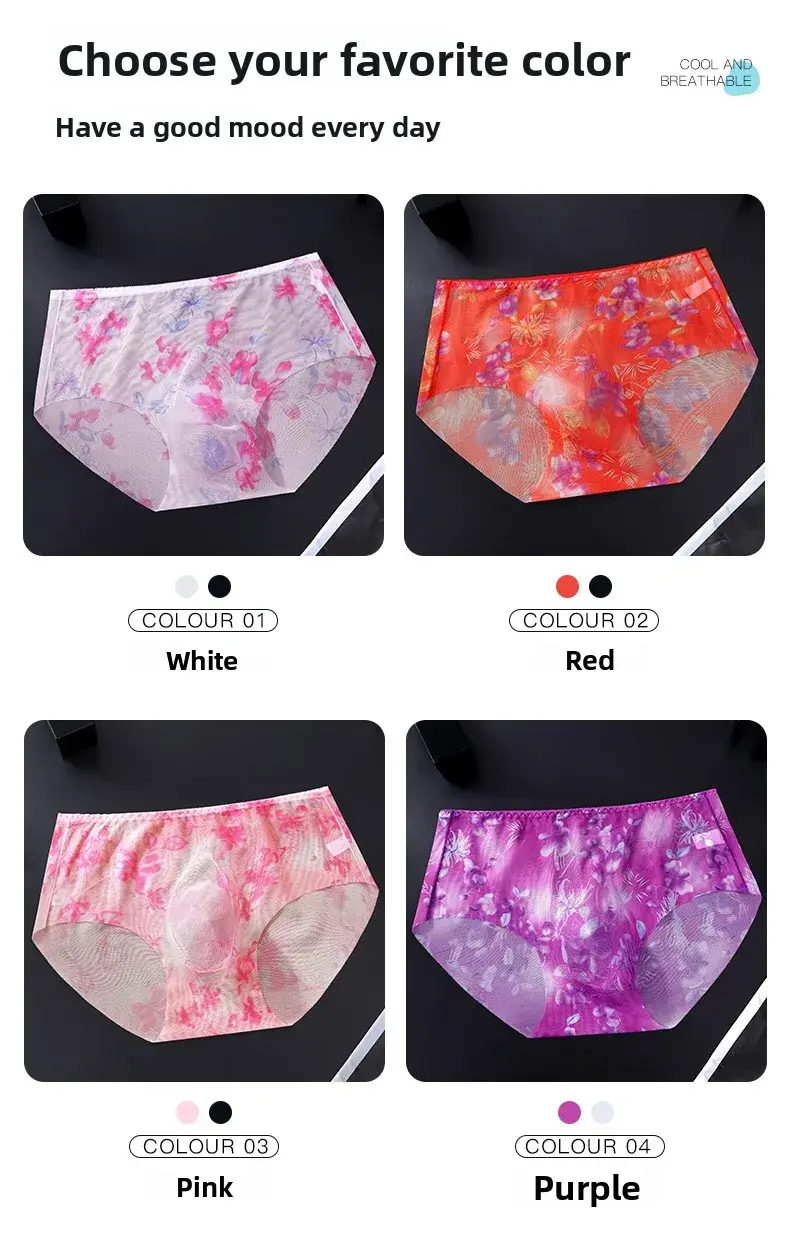 Men's 3D Space Capsule Molded Pouch Briefs Floral Print Sheer Mesh Ice Silk Ultra Thin High Elastic Male Underwear — image 8