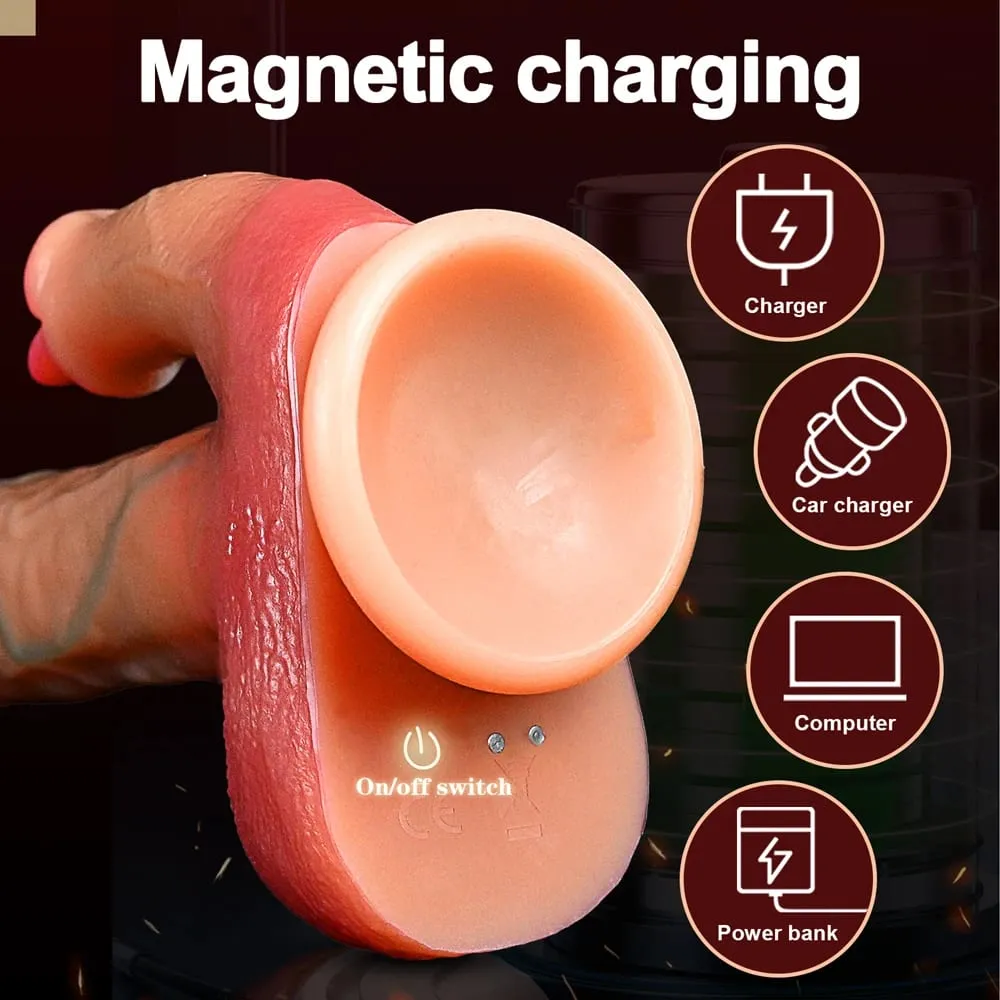 Thrusting Dildo จริง Dildo ลิ้นเลีย Clitoral Stimulator Sex Toy Vibrator ช่องคลอด Anal G-Spot Massager สำหรับผู้หญิงคู่ — image 4