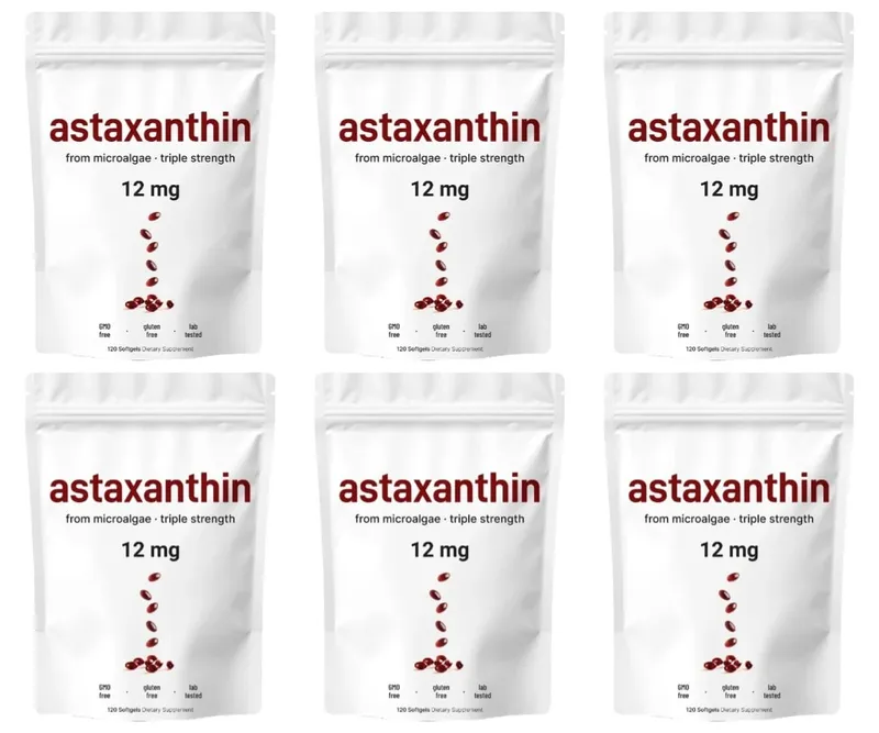 Astaksantyna 12 mg ze świeżym źródłem mikroalg Codzienne wsparcie żywieniowe Suplement przeciwutleniający 120 kapsułek żelowych — image 9