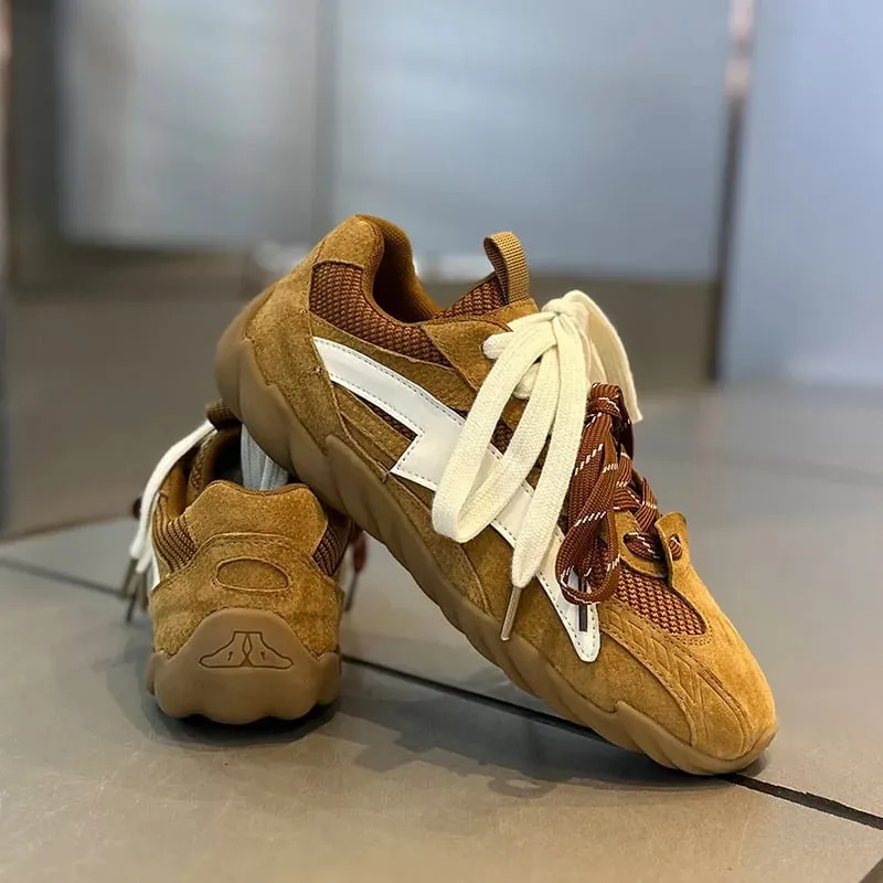 Vintage สีดำหนา Soled Patchwork รองเท้าผ้าใบบุรุษฤดูใบไม้ผลิ Breathable Jogging รองเท้า Low-top Lace-up Sporty รองเท้าฤดูร้อน — image 1