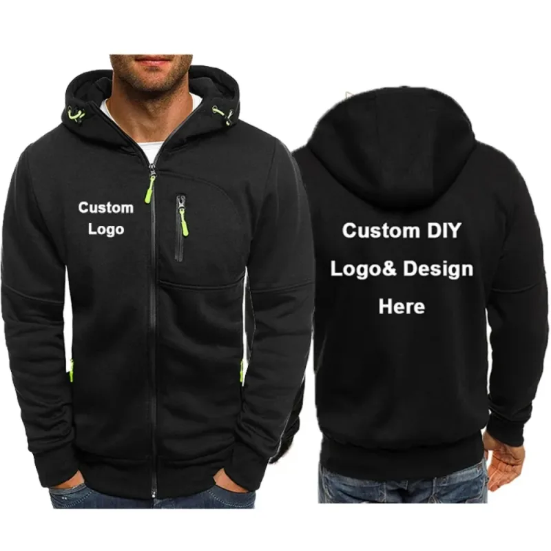 Pánská bunda na zip s kapucí a kapsami Přizpůsobené logo Obrázek Text Neformální Sportovní Streetwear Pánské Neformální Cardigan Fashionabl — image 2
