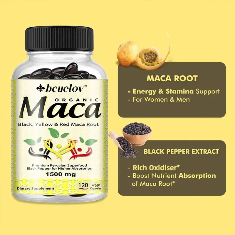 Organic Maca Root Powder Capsules-Black and Yellow Maca Natural Energy Supplement Boost Energy Endurance Support Concentration — image 5