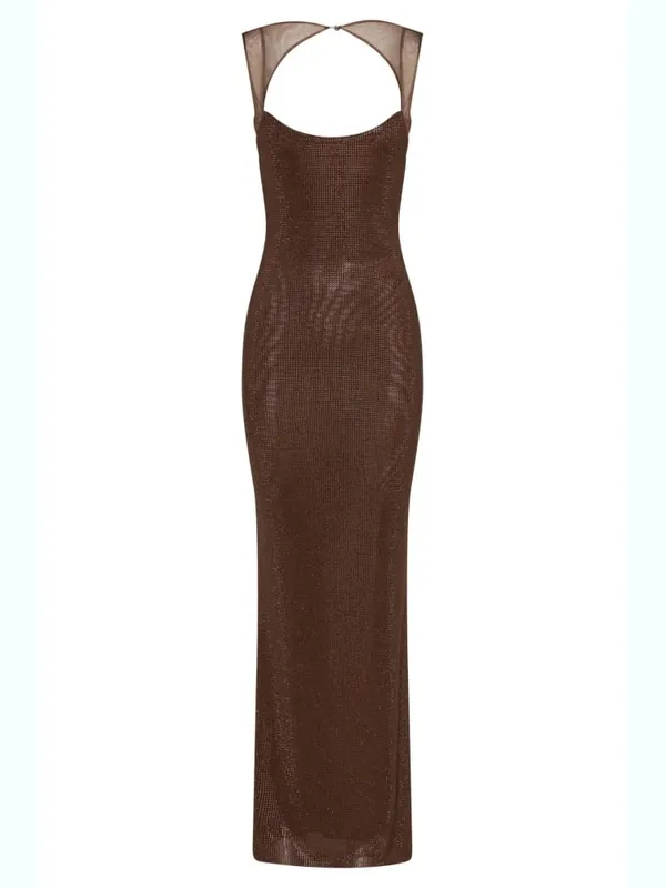 Sexy Square Collar Mesh Patchwork Diamonds Long Dress Women Backless Shiny Rhinestone Slim Dresses Evening Party Cocktail Gowns