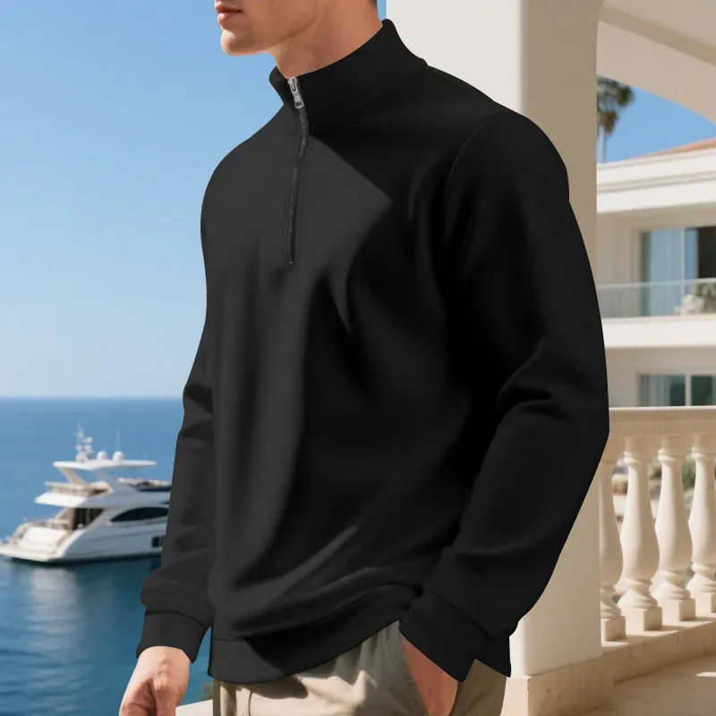 2026 New Fleece Lined Half Zip Sweatshirt for Men, Autumn Winter Solid Color Plus Size Casual Pullover Hoodie Daily Leisure Wear — image 15