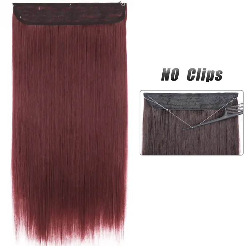 No Clip Natural Hair Extensions Invisible Wire Synthetic Long Straight Black Brown Blonde False Fish Line Hairpiece For Women