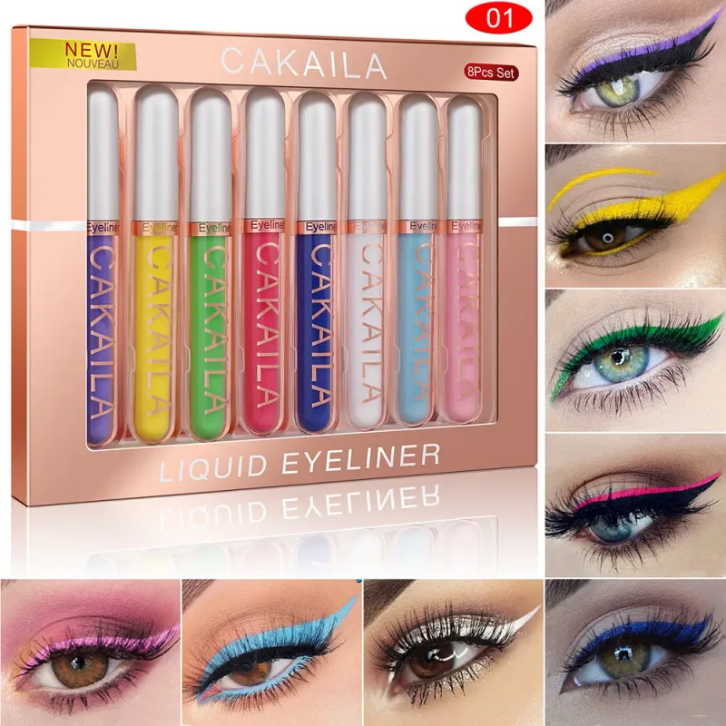8-Color Set Waterproof Eyeliner Pens Long-lasting Glitter & Colored Eye Makeup Cosmetics Beauty Matte Eye Liner Pencil Kit