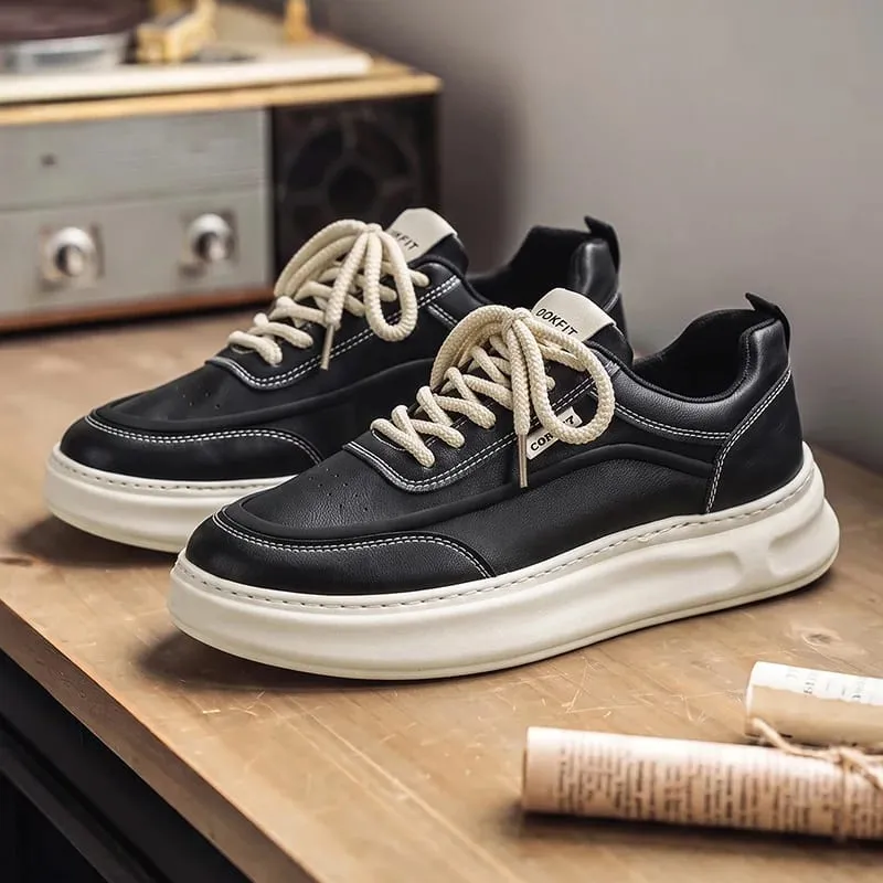 ผู้ชายรองเท้าผ้าใบฤดูใบไม้ผลิฤดูร้อนรองเท้าสบายๆพื้นผิวเรียบหนา Lace Up Minimalist ทุกวันรองเท้า