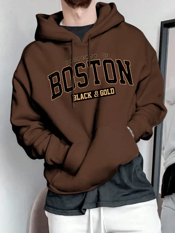 Baju peluh bertudung lelaki - Kemeja pullover longgar retro Amerika kasual — image 4