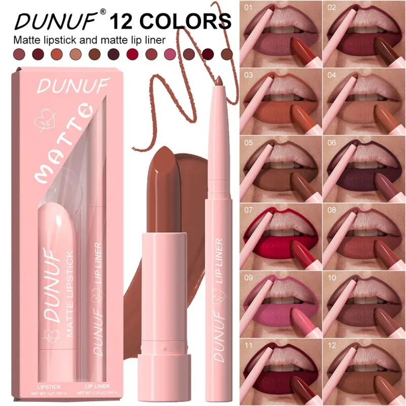 2 ชิ้น/เซ็ตลิปสติก + Lip Liner แต่งหน้าชุด Matte Nude ยาวนานกันน้ำไม่ย้อมสี Tapered Nib Lip Contour ปากกา lip เครื่องสำอาง — image 3