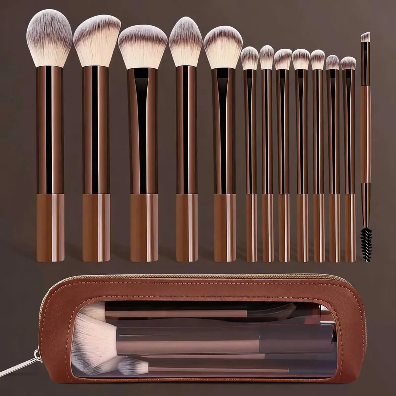 13ks štětců na make-up s úložným sáčkem Měkký nadýchaný kosmetický podkladový pudr oční stíny Kabuki Blending Beauty Tool Makeup