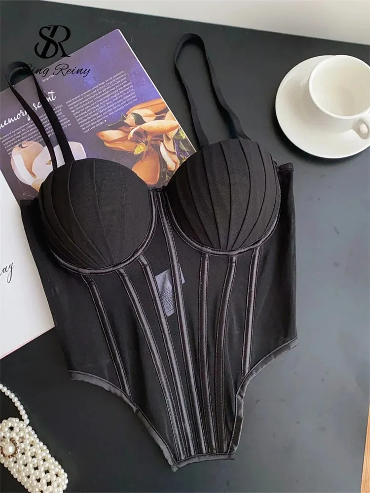Fesyen Solid Korset Pakaian Dalam Atasan Wanita Tali Mesh Tipis Kamisol Slim Amerika Retro Backless Beach Tank Top Seksi — image 5