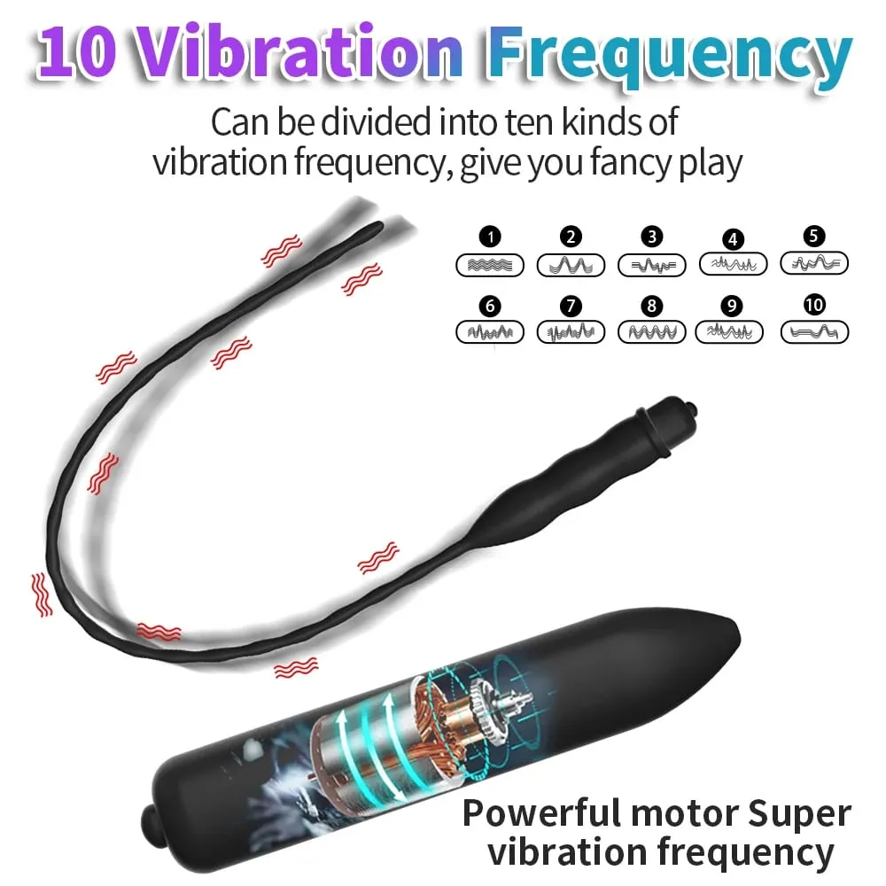 10 frekvenční uretrální vibrátor Stimulátor koňského oka Znějící penisová zástrčka Vložení katétru Expandér Mužské masturbátory Sexuální hračky — image 2