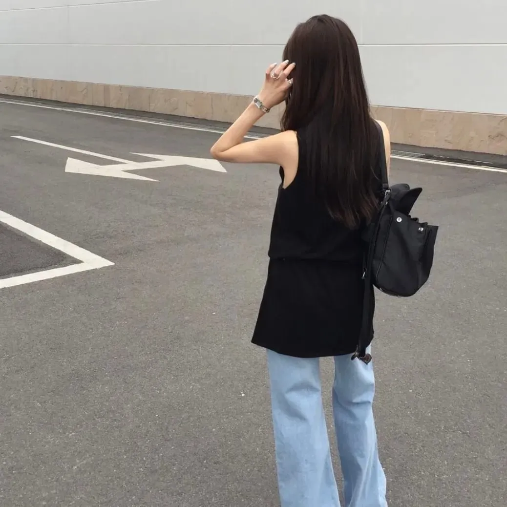 ฤดูร้อนElegant DrawstringเอวSlimmingแขนกุดสั้นชุดสบายๆสไตล์ผู้หญิงเสื้อผ้าเดินทางเหมาะสำหรับ