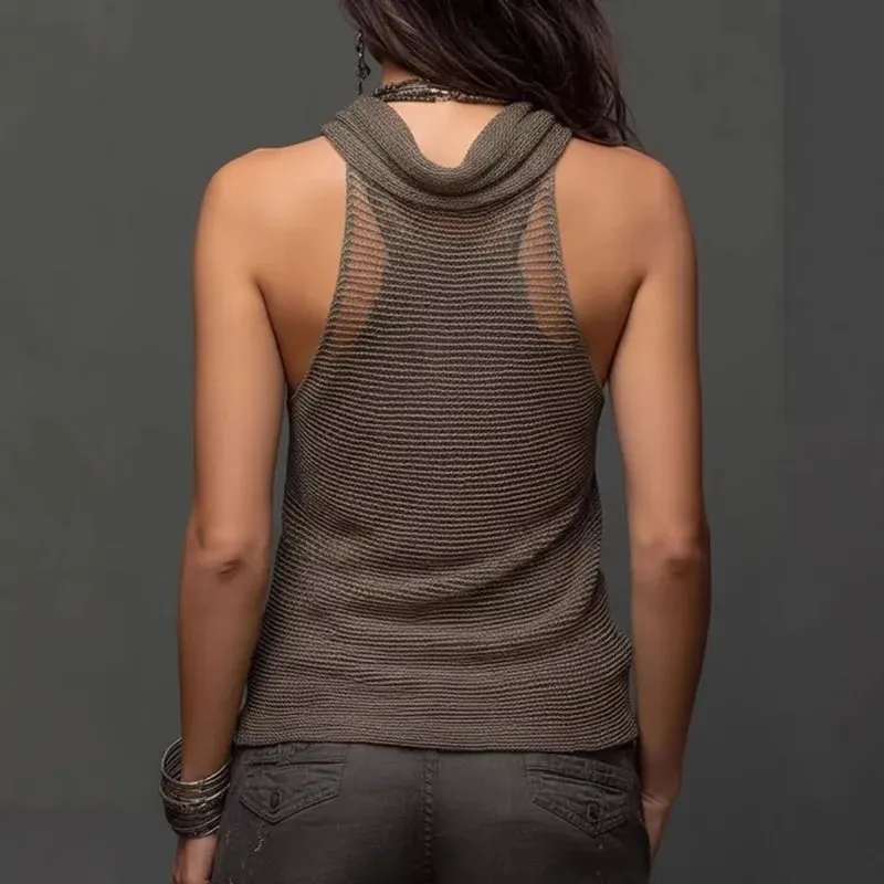 Top in maglia stile Boho Top senza maniche da donna See Through Hollow Out Orlo irregolare Protezione solare Capispalla Gilet da vacanza casual — image 5
