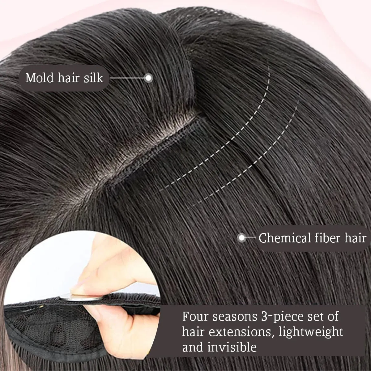 Tampalan rambut palsu sambungan rambut sintetik 16-24 inci tidak kelihatan lancar untuk wanita tiga lurus untuk meningkatkan jumlah rambut — image 4
