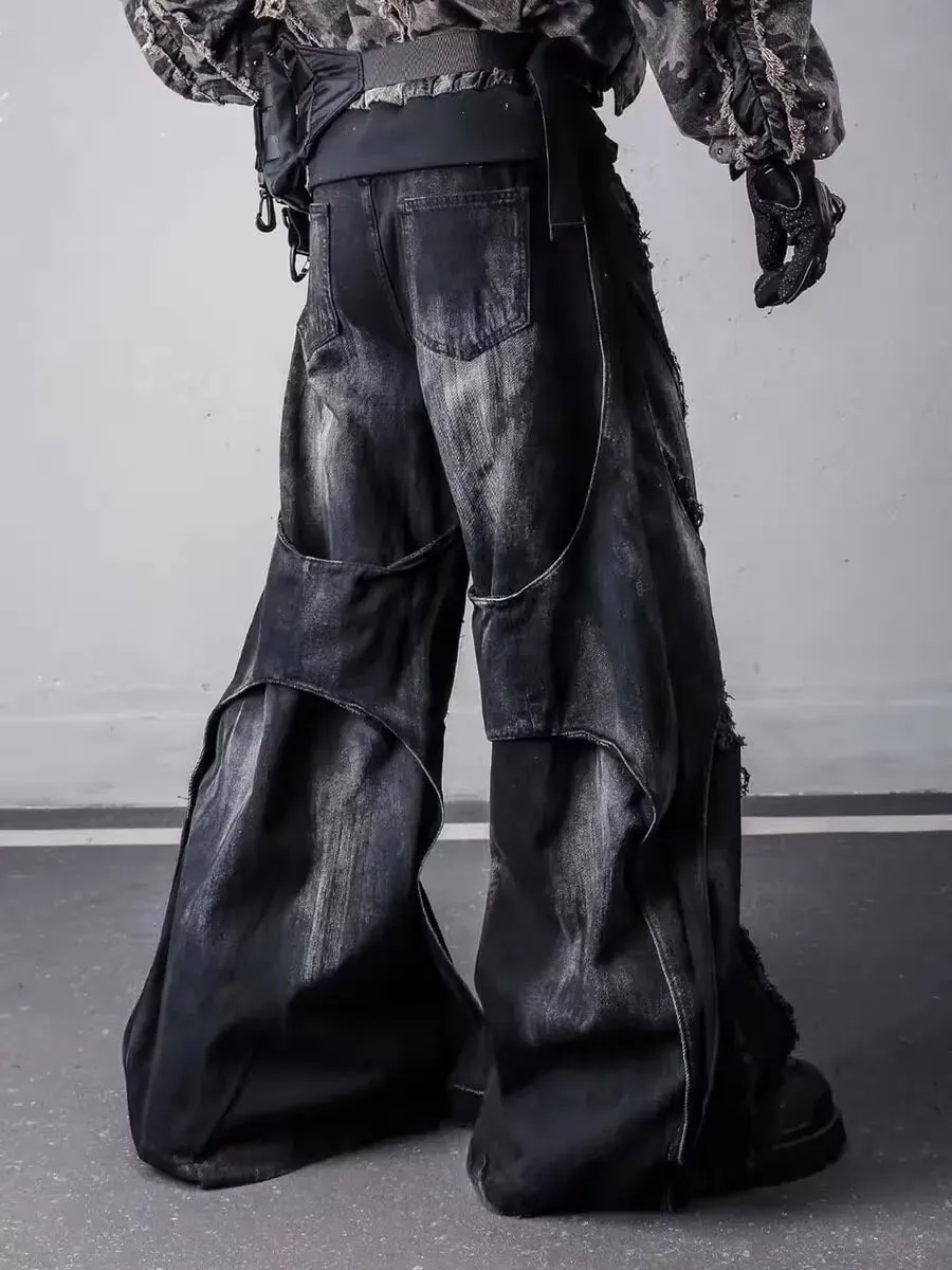 Patchwork denimbukser vintage mænds oversize cargo jeans Bukser Tøj Y2k Baggy Flare jeans Harajuku Japansk 2000'er stil — image 6