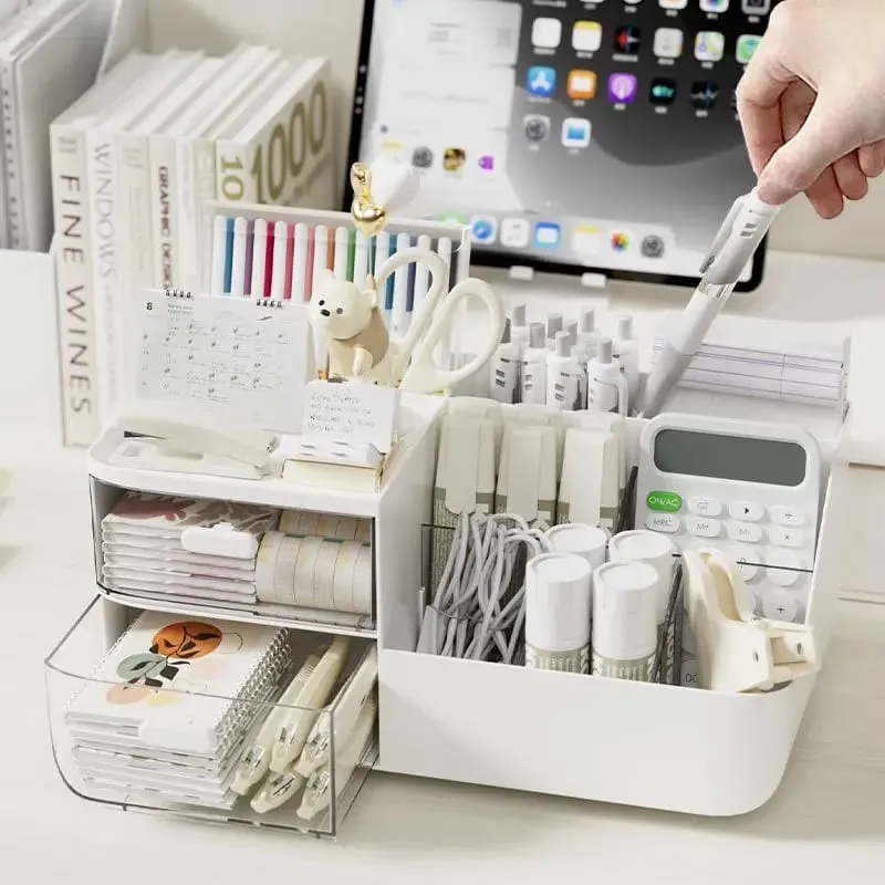 Organisateur de cosmétiques avec 2 tiroirs transparents, grande capacité, vue dégagée, gain de place, glissement en douceur pour les pinceaux de maquillage — image 3