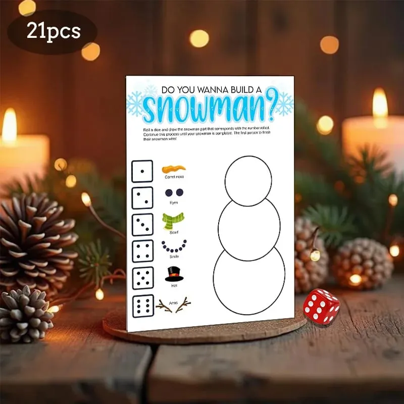 21pcs Christmas Roll a Snowman Permainan Kad Dadu Rolling Game Set Snowman Drawing Permainan Pesta Keluarga dan Permainan Pesta Percutian — image 5