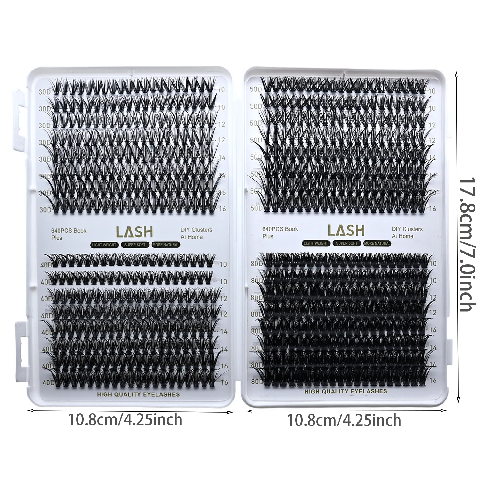 Buku Kluster Bulu Mata DIY 640Pcs 30D‑80D Ketumpatan Campuran D Curl 10‑16mm Panjang Campuran Kluster Bulu Mata Individu Alat Solekan Mata Rumah — image 4