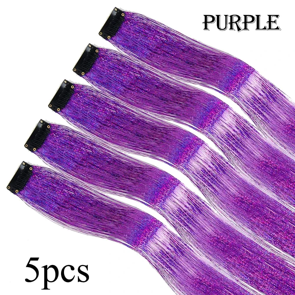 ขายส่ง 5 ชิ้น/แพ็คประกายเงาต่อผมคลิปใน Sparkle ผมเงา Tinsel Rainbow Shiny Sparkle ผม Tinsel สีชมพู/ สีแดง — image 14