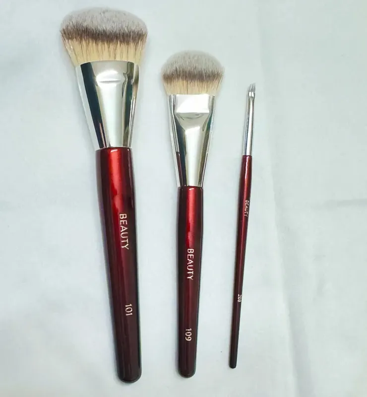 1 unidad 101 brochas de maquillaje para base contorneada, corrector y Base líquida en ángulo, brochas de maquillaje con mango de madera roja, herramientas cosméticas 506 — image 19