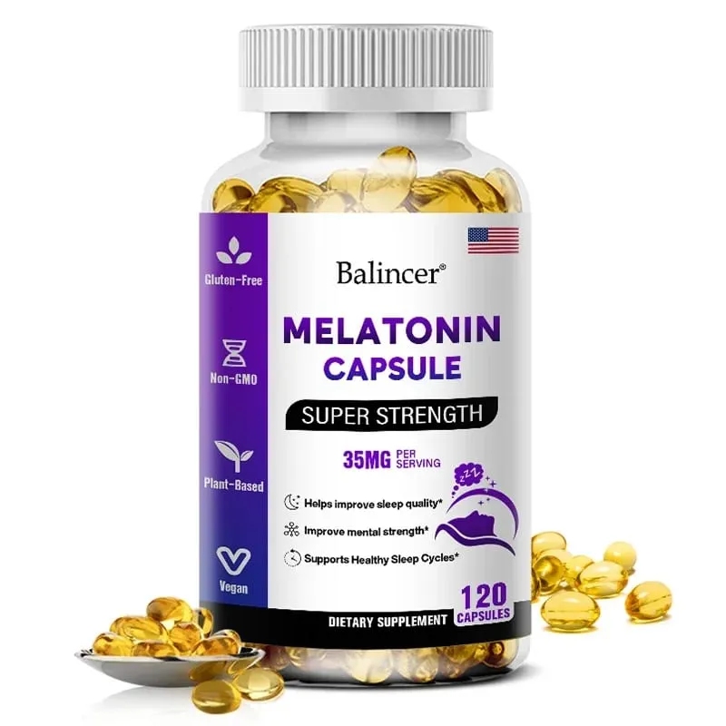 Enthält 35 mg Melatonin-Kapseln – Verbessert Schlaflosigkeit, fördert Schlafqualität und Wachsamkeit und hilft beim tiefen Schlaf. 120 Kapseln
