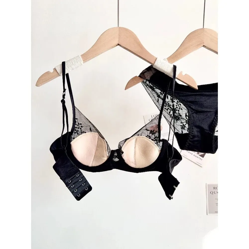 여성 레이스 브래지어 팬티 세트 소프트 언더 와이어 얇은 컵 푸시 업 지원 작은 가슴 32-38 패션 속옷을위한 란제리 정장 — image 2