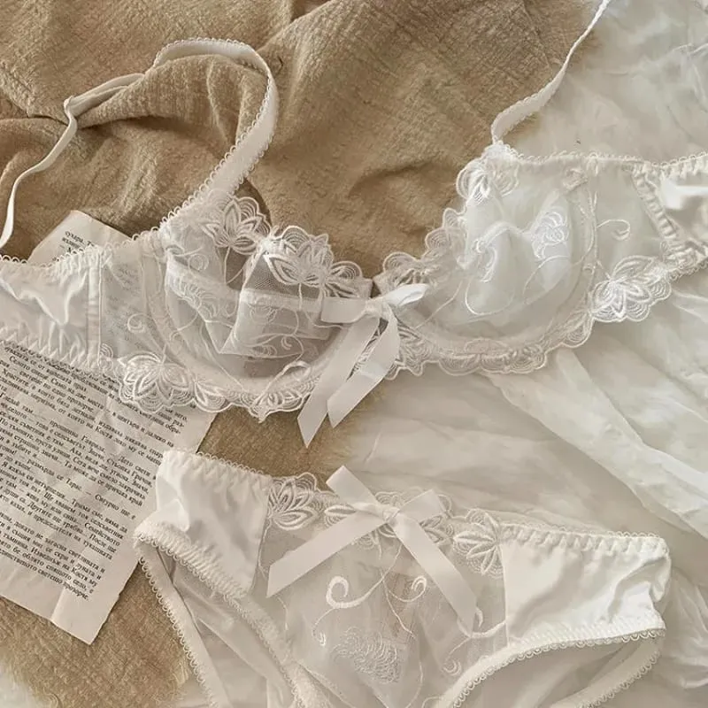 Bralet Tipis Tanpa Empuk untuk Payudara Kecil Ultra Nipis Bra Renda Boleh Laras Set Pakaian Dalam Halterneck Seksi untuk Wanita BANERDANNI — image 5