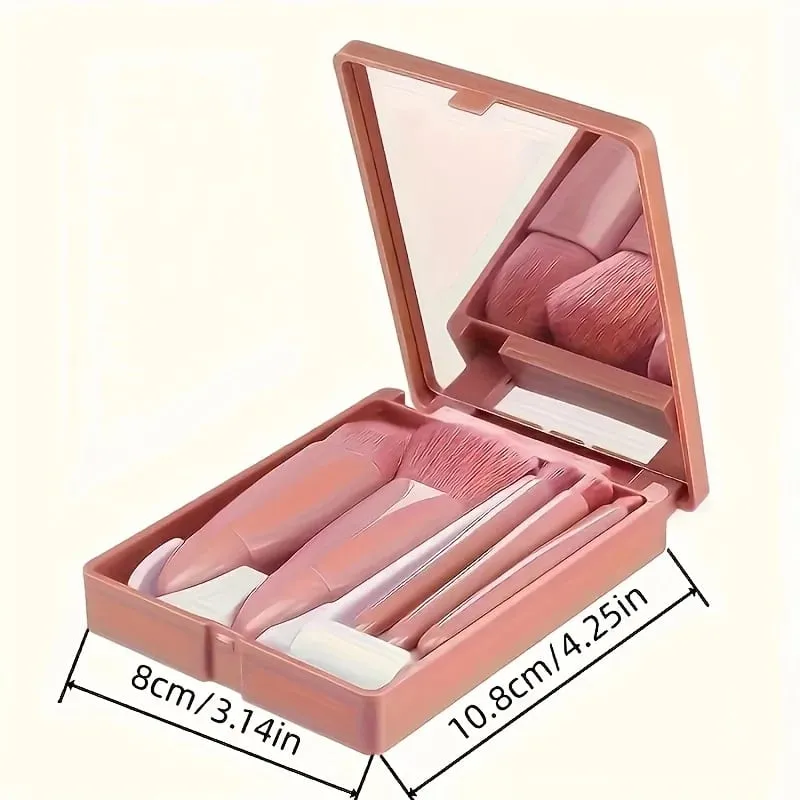 Reisefreundliches 5-teiliges Make-up-Pinsel-Set mit Taschenspiegel und Mini-Etui. Vielseitige Lidschatten- und lose Puderpinsel — image 3