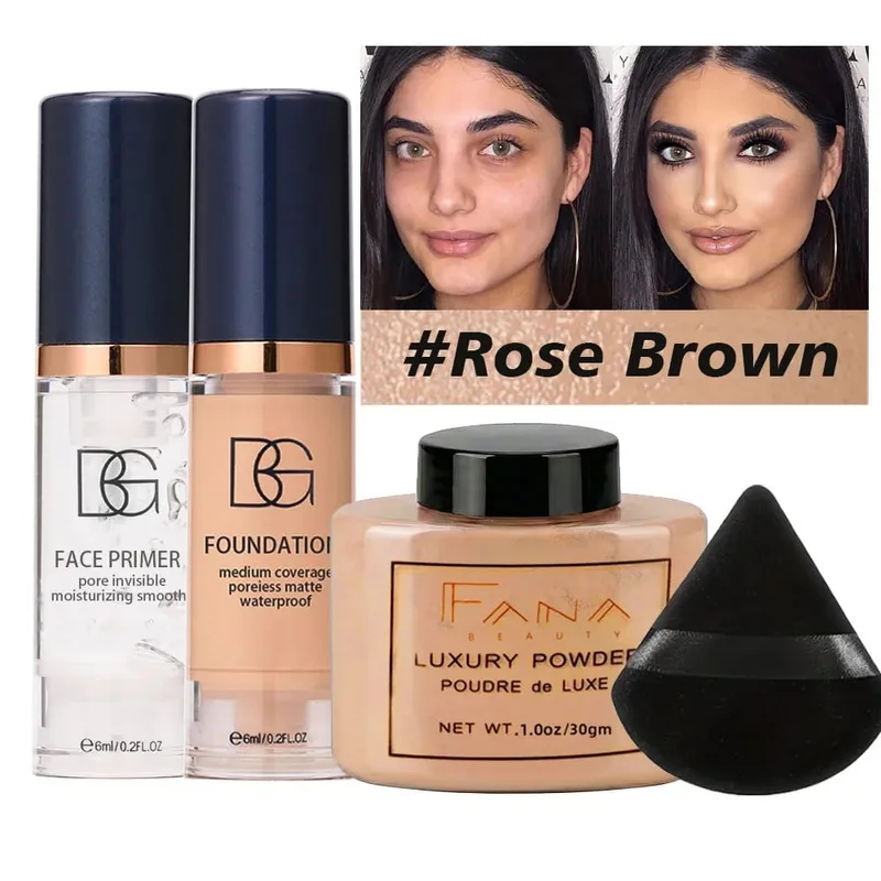 Conjunto de 4 unidades de pacote de maquiagem facial - Pó de configuração de base fosca de primer suavizante com sopro - Pacote de valor à prova d'água de longa duração — image 9