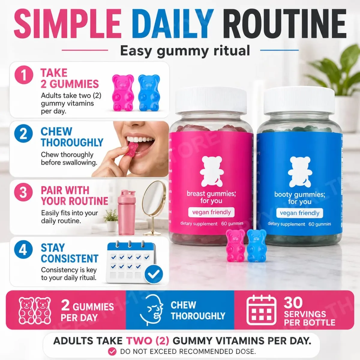Top&Peach Support Combo Pack Multivitamin Gummies pour femmes Comprend des extraits de plantes et des vitamines essentielles Sans gluten 60 unités — image 4