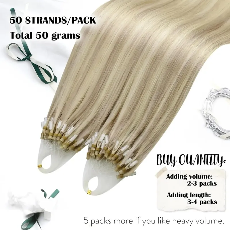 Moresoo Micro Link-Haarverlängerungen, Echthaar, Mikro-Loop-Haar, Kaltfusion, 50 g, unsichtbares brasilianisches vorgebundenes Remy-Mikroring-Haar — image 2