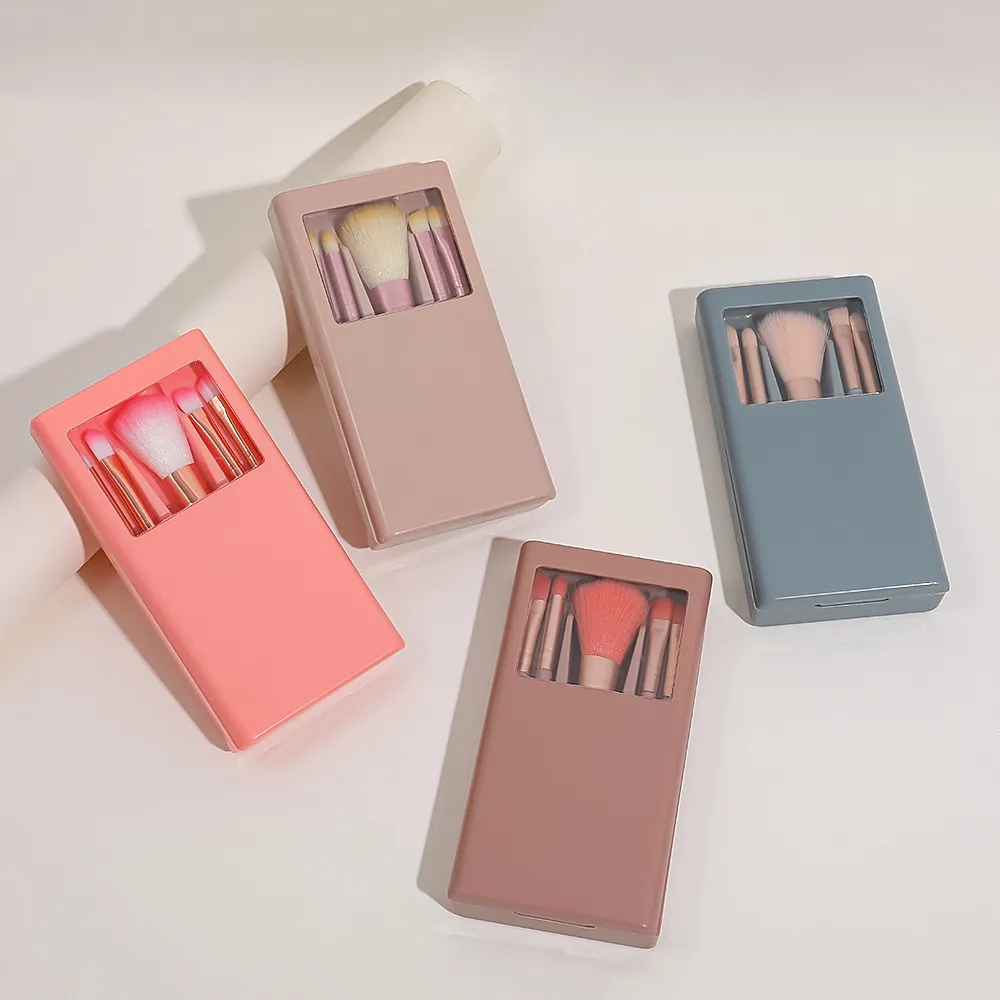 Portable Mini Makeup Brush Set with Mirror Case 5Pcs Travel Makeup Brushes for Foundation Eyeshadow Concealer — image 2