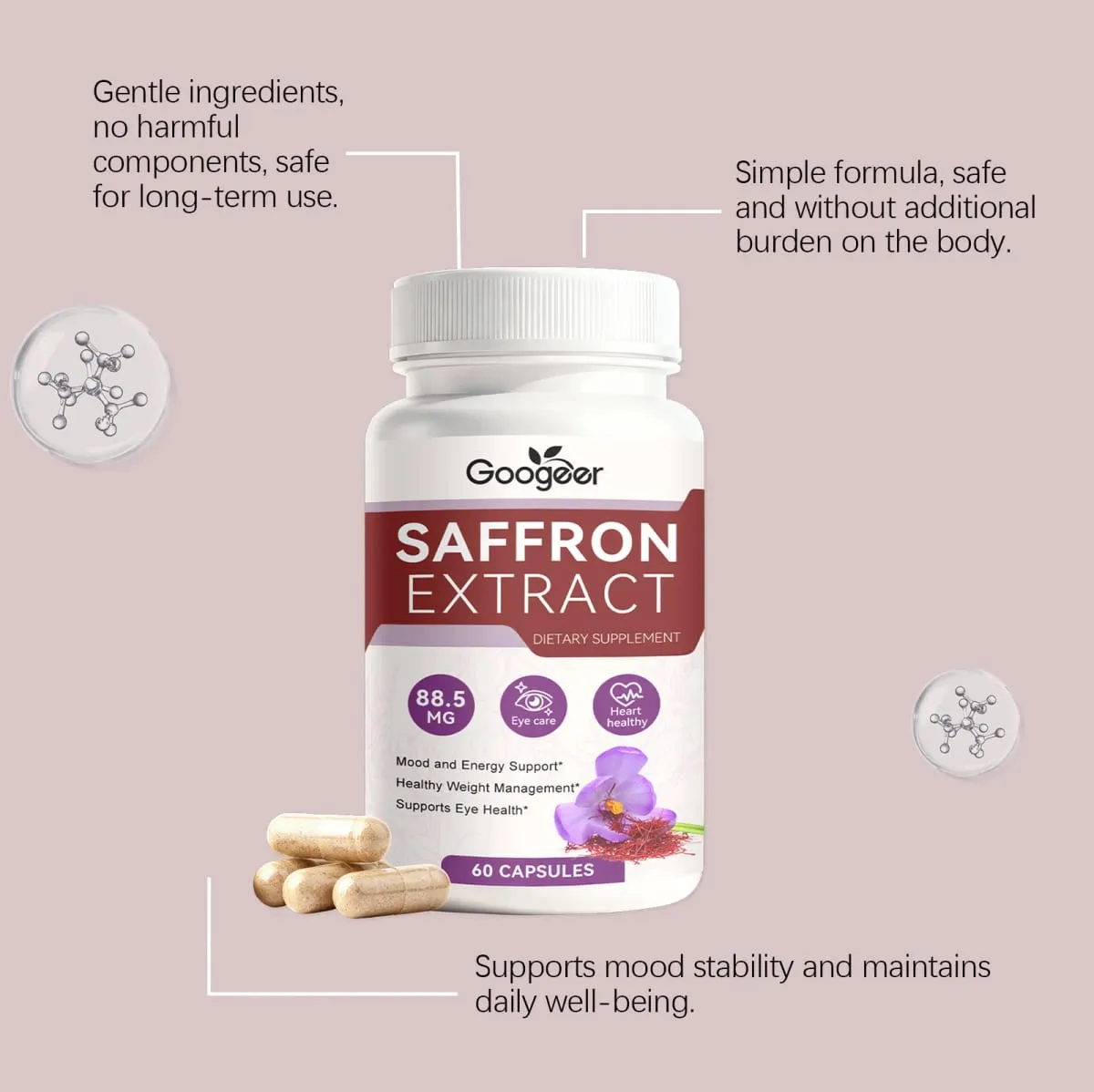 Saffron Extract Capsules – Standardized To 3% Crocin – Supports Eye Health & Healthy Mood – 60 Veggie Capsules — image 3