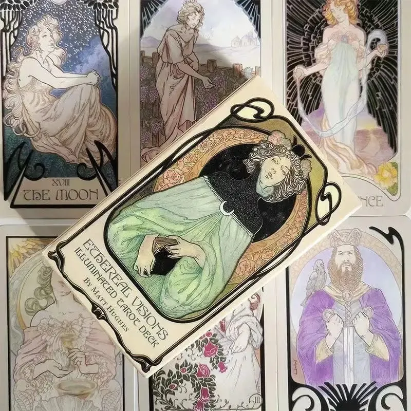 Penglihatan Ethereal Klasik Tarot Bercahaya Kad Dek Tarot Penunggang untuk Pemula Edisi Ramalan Borad Bermain Permainan — image 3