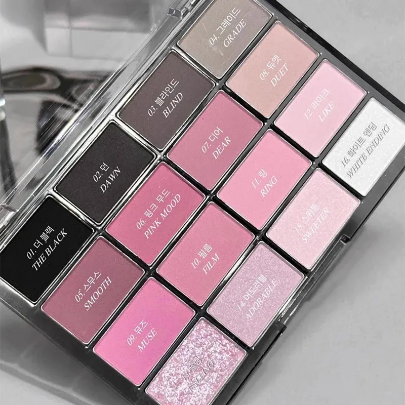 16-Color Matte Black Pink Eyeshadow Palette Matte Pearlescent Low Saturation Long Lasting Brown Glitter Eye Shadow Eye Makeup — image 2