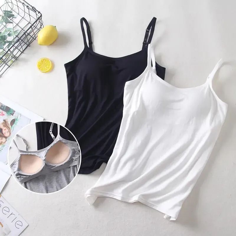 2020 Cho Nữ Xe Tăng Áo Dây Đeo Có Thể Điều Chỉnh Tích Hợp Cốc Đệm Không Dây Yếm Camis Áo Vest Nữ Nhà Cơ Bản Bể — image 7