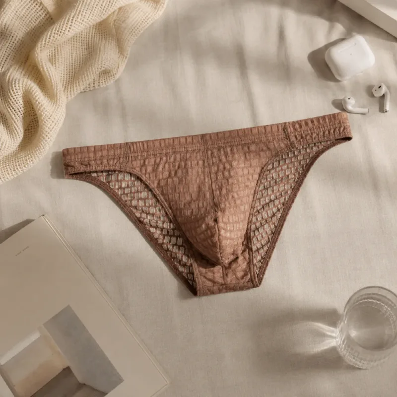 Atmungsaktive Herren-Slips mit niedriger Taille, transparent, ultradünn, aus Eisseide, Unterwäsche, Dessous, Netzhöschen, männlich, bequeme Passform — image 10