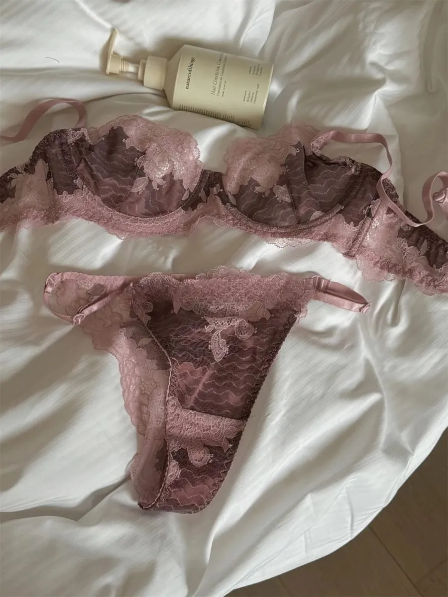 Intimo per ragazze in pizzo, sezione sottile, reggiseno lucido, lingerie push-up anti-cedimento, supporto per seni grandi, set di reggiseno piccolo — image 3