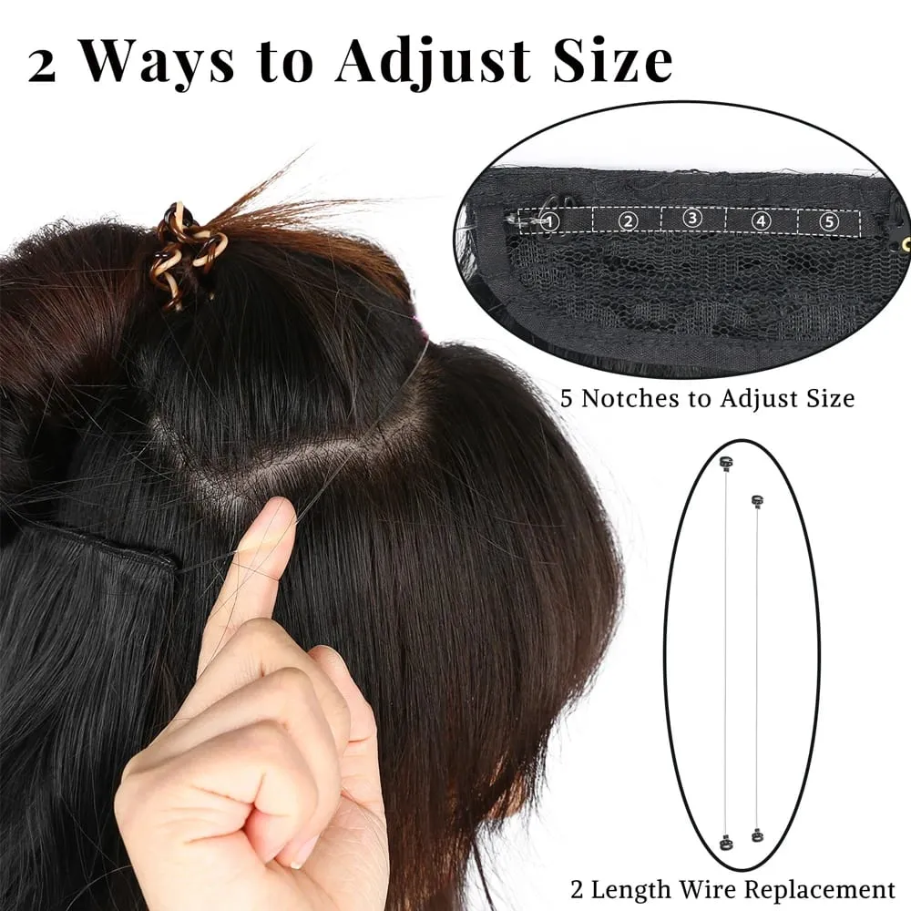 Two Clips Invisible Wire Hair Extensions Synthetic Long Wavy Black Brown One Piece False Hairpiece Hair Extension For Women