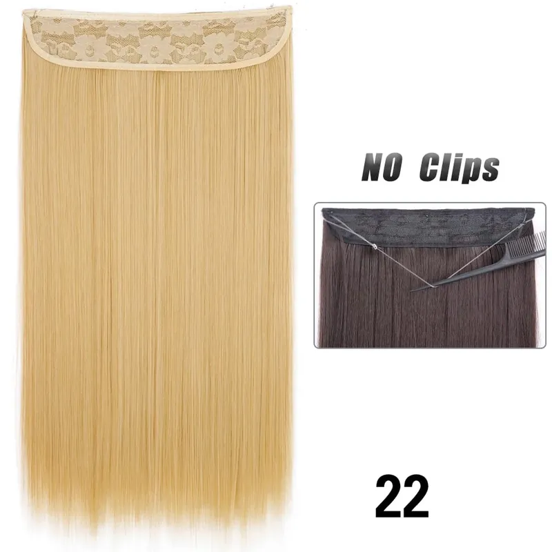 No Clips Hair Extensions Invisible Wire Lang Lige Syntetisk Falsk Hair Piece 80cm Sort Brun Blond Frisure — image 20