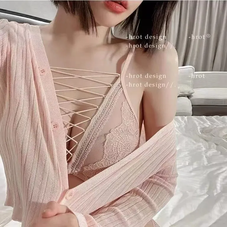 ภาษาฝรั่งเศสคำเซ็กซี่ชุดชั้นในชุด Underwire Push Up Bra สำหรับหน้าอกขนาดเล็กลึกรวบรวม Lace Up Cutout Pure Look CA MOYISU เซ็กซี่ Tushy — image 13