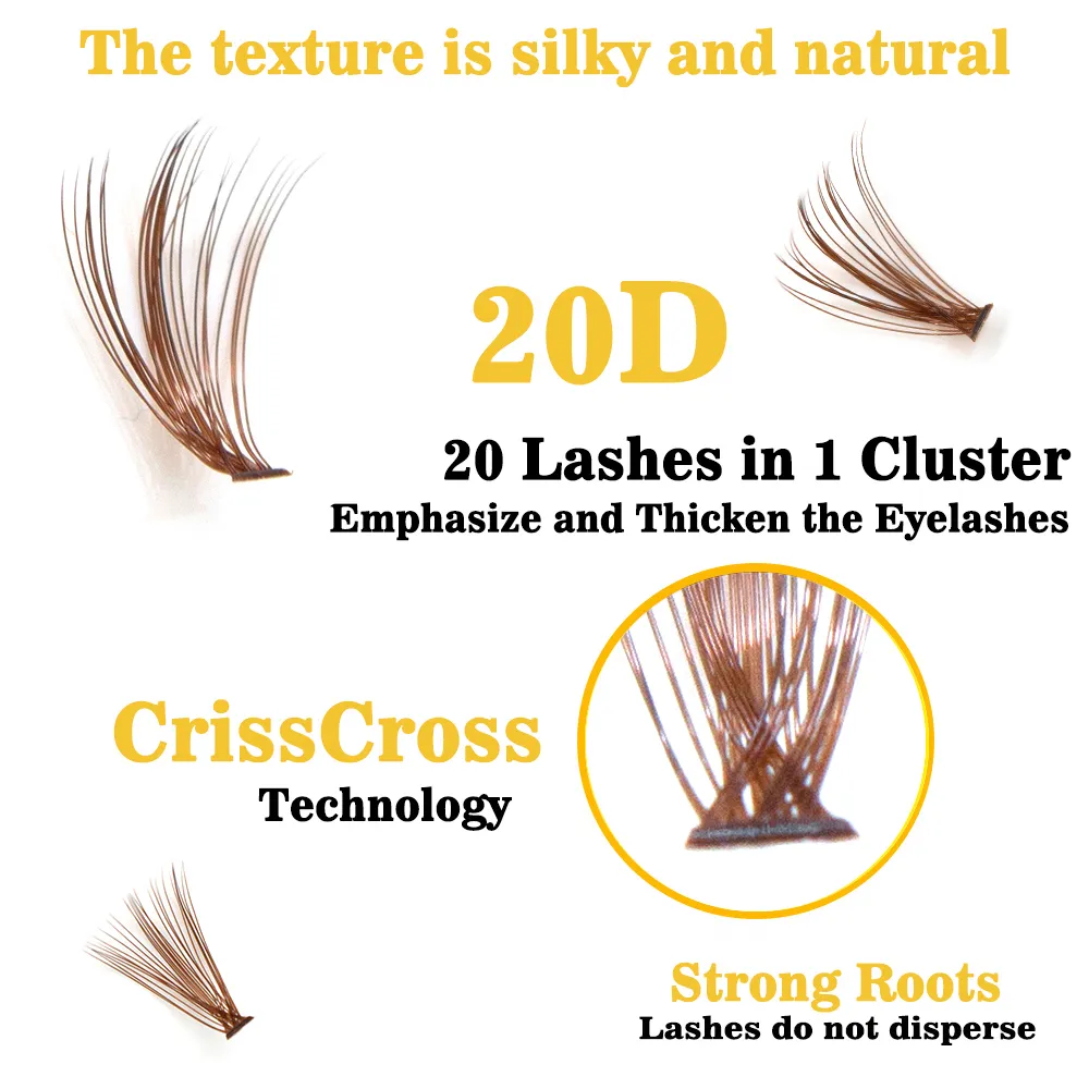 20D/30D MinkขนตาปลอมธรรมชาติยาวCluster Eyelash Extensionแต่งหน้ามืออาชีพFaux Eye Lashes — image 3