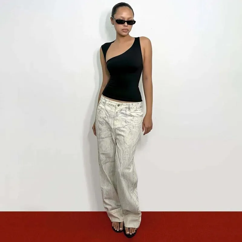 Dulzura asymétrique une épaule dos nu mince sans manches débardeur femmes solide Sexy haut décontracté Style de rue Y2K vêtements d'été — image 7